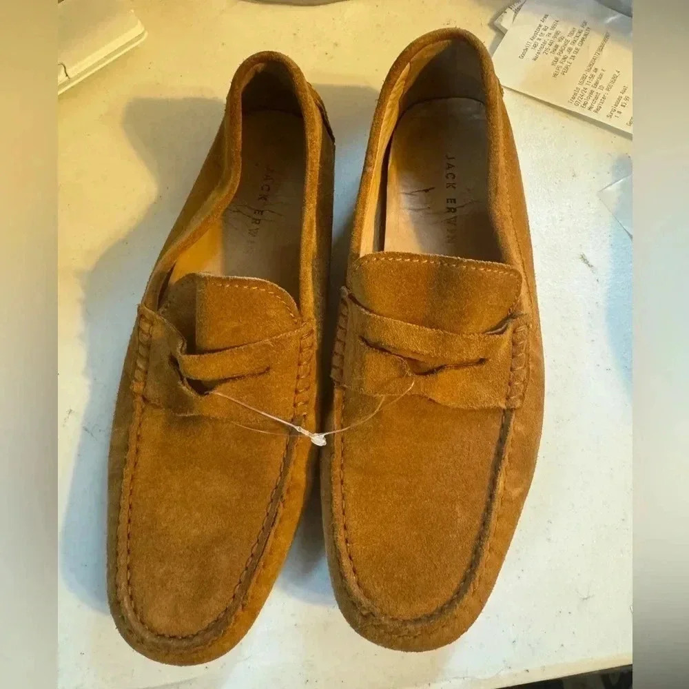 Men’s Jack Erwin size 10 tan suede Leather moccasin Slipper driving Shoes